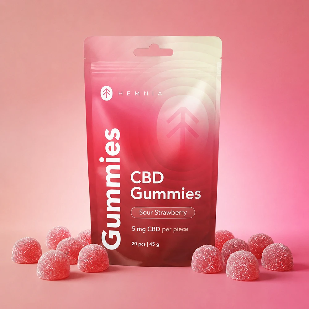 Hemnia CBD Gummies, Sour Strawberry, 100mg CBD, 20 kom x 5mg, 45 g
