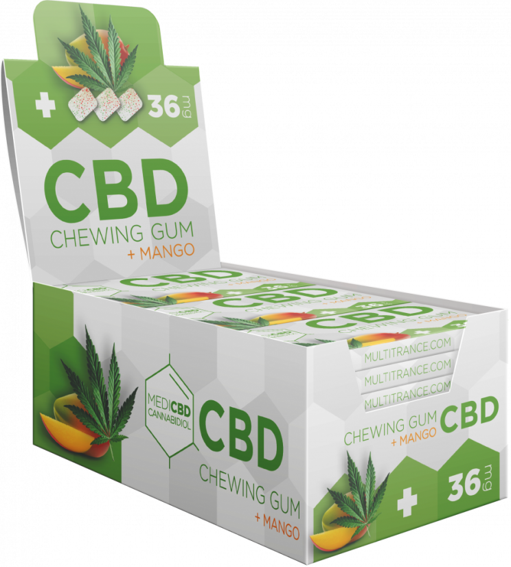 MediCBD Mango CBD -purukumi (36 mg CBD), 24 laatikkoa näytössä, 408 g