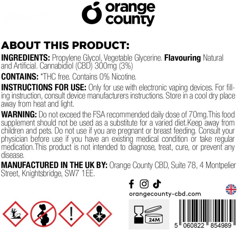 Orange County CBD E-Liquid Heisen, CBD 300 mg, 10 ml