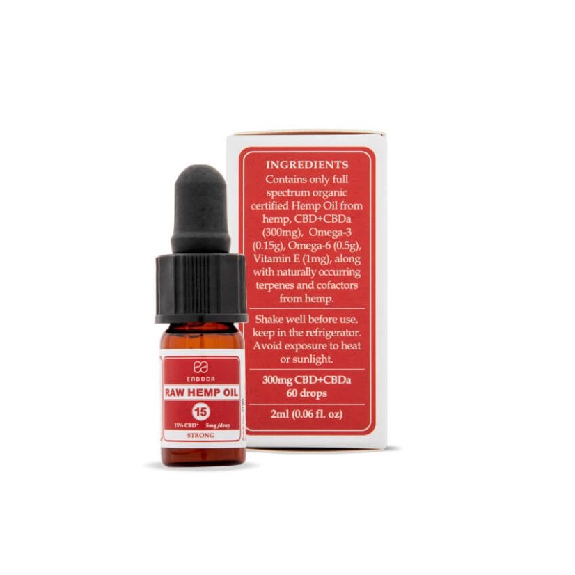 Endoca RAW Hamppuöljy 300 mg CBD + CBDa (15%), 2 ml
