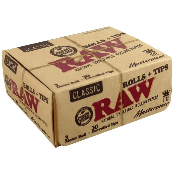 RAW Unbleached Masterpiece Kingsize Rolls with filters, 3 m + 30 filters