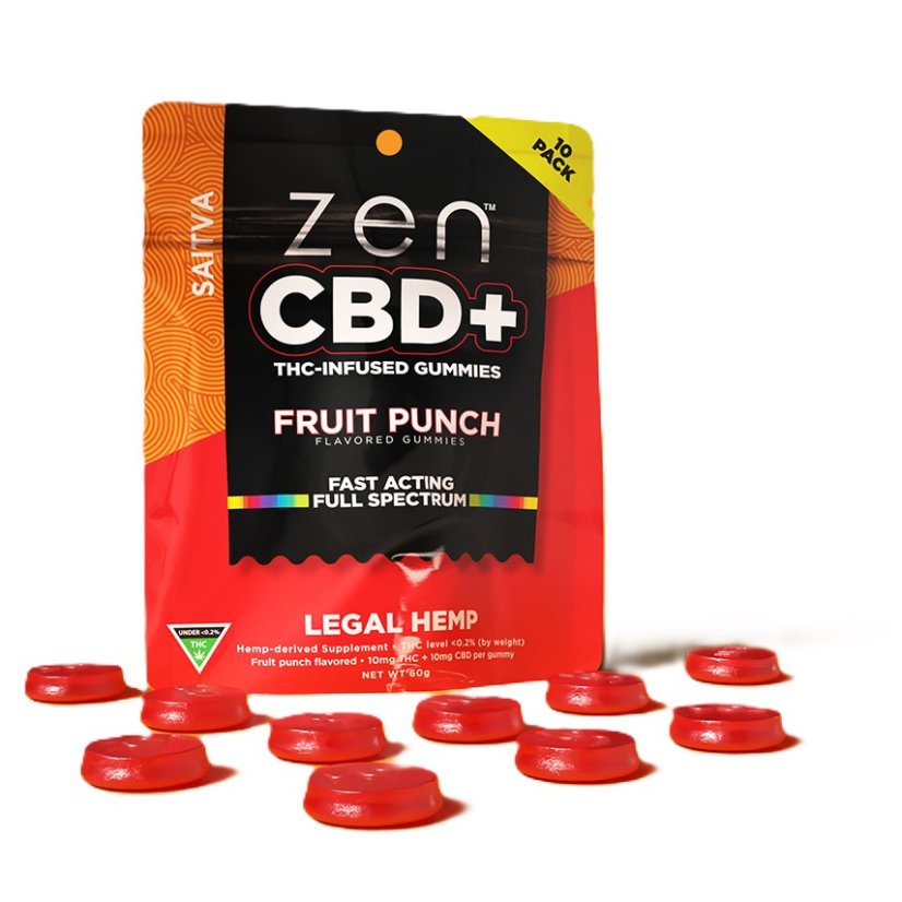 Zen CBD THC+ グミ フルーツパンチ サティバ、10 個、200 mg