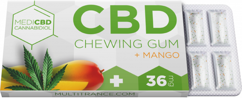 MediCBD Mango CBD -purukumi (36 mg CBD), 24 laatikkoa näytössä, 408 g