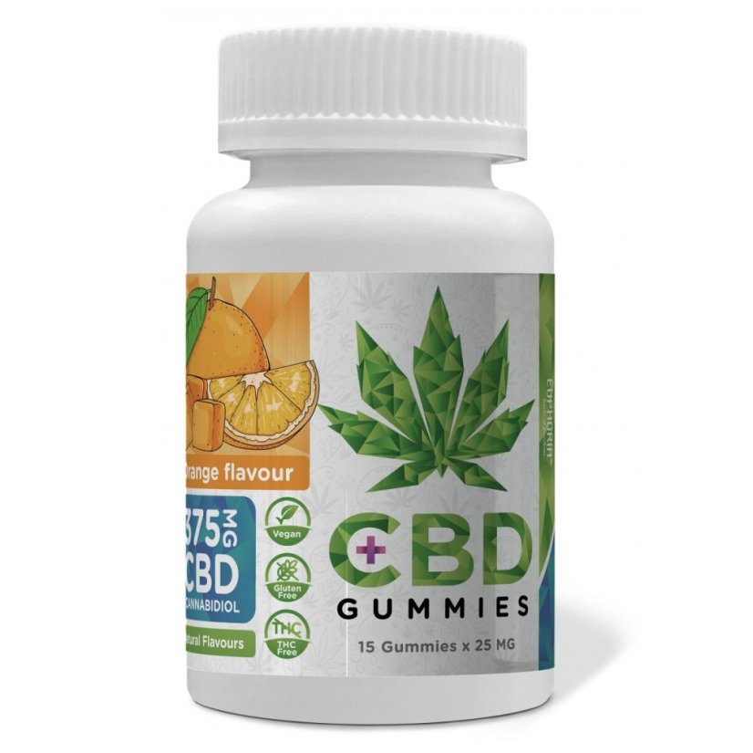 Euphoria CBD Gummies Orange 375 mg CBD, 15 kpl x 25 mg, 45 g