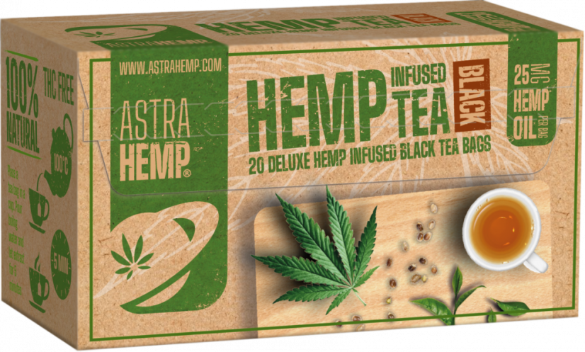 Astra Hemp Musta Tee 25 mg Hamppuöljy (Pakkaus jossa 20 teepussia), 30 g