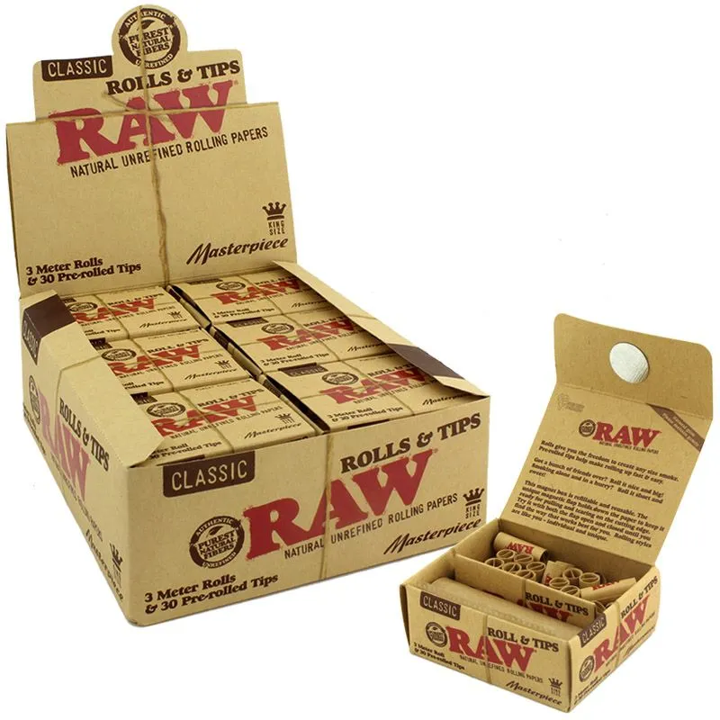 RAW Unbleached Masterpiece Kingsize Rolls with filters, 3 m + 30 filters