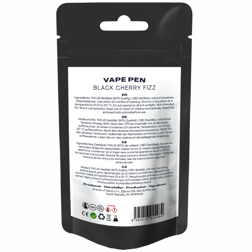 Canntropy THCJD Vape Pen Black Cherry Fizz, THCJD 90% laatu, 1 ml