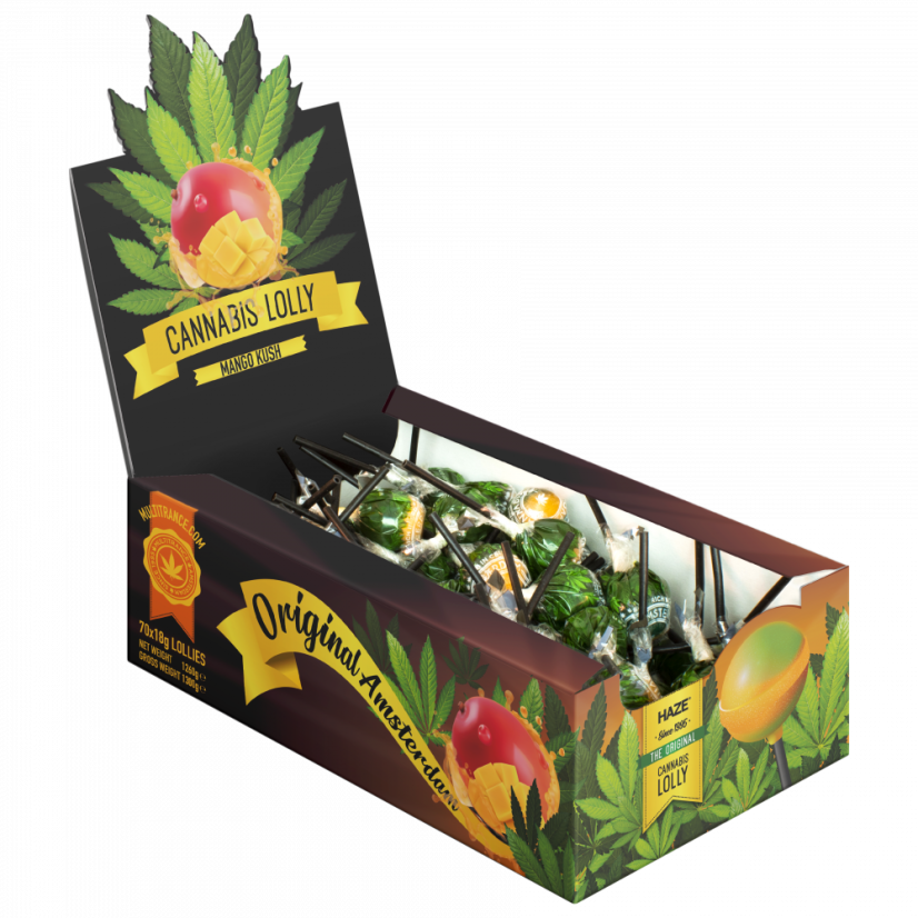 Cannabis Mango Kush Nyalók – Kijelző karton (70 Nyalóka), 1260 g