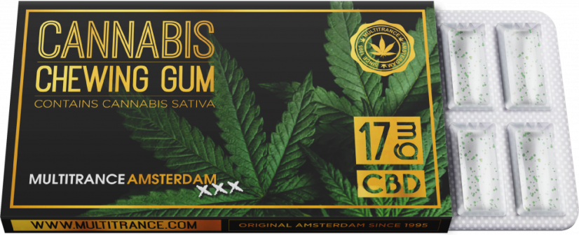 Cannabis Sativa -purukumi (17 mg CBD), 24 laatikkoa näytössä, 408 g