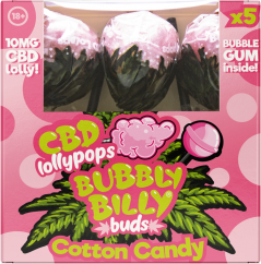 Bubbly Billy Buds 10 mg CBD Sucettes à la barbe à papa avec Bubblegum à l'intérieur – Coffret cadeau (5 sucettes), 90 g
