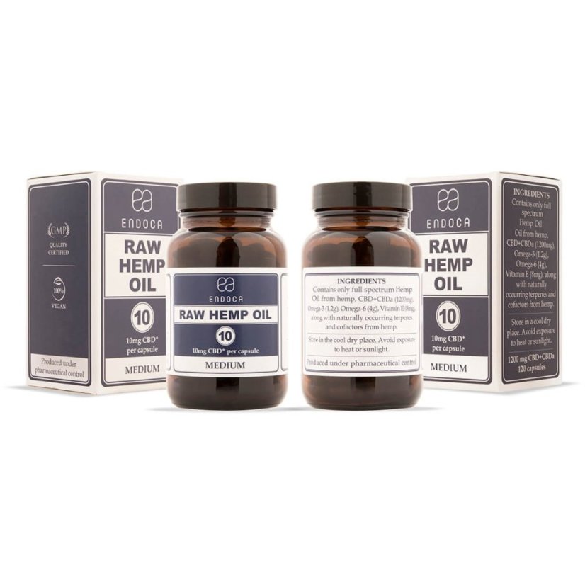 Endoca RAW Kapsule s konopným olejom 1200 mg CBD + CBDa, 120 ks
