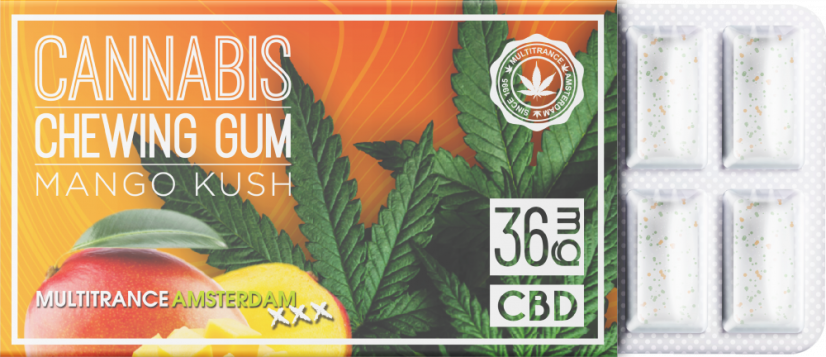 Žuvačka Cannabis Mango (36 mg CBD) – vitrína (24 škatúľ), 408 g