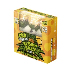 Bubbly Billy Buds 10 mg CBD Saure Ananas-Lutscher mit Kaugummi darin – Geschenkbox (5 Lutscher), 100 g