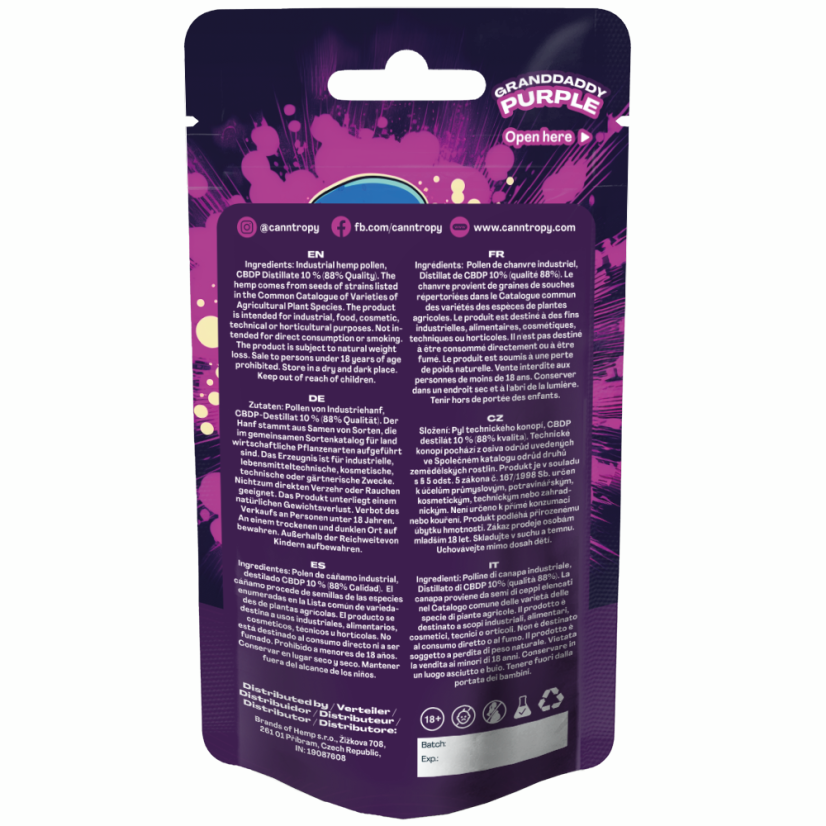 Canntropy CBDP Hash Granddaddy Purple, CBDP 88% laatua, 1 g - 100 g