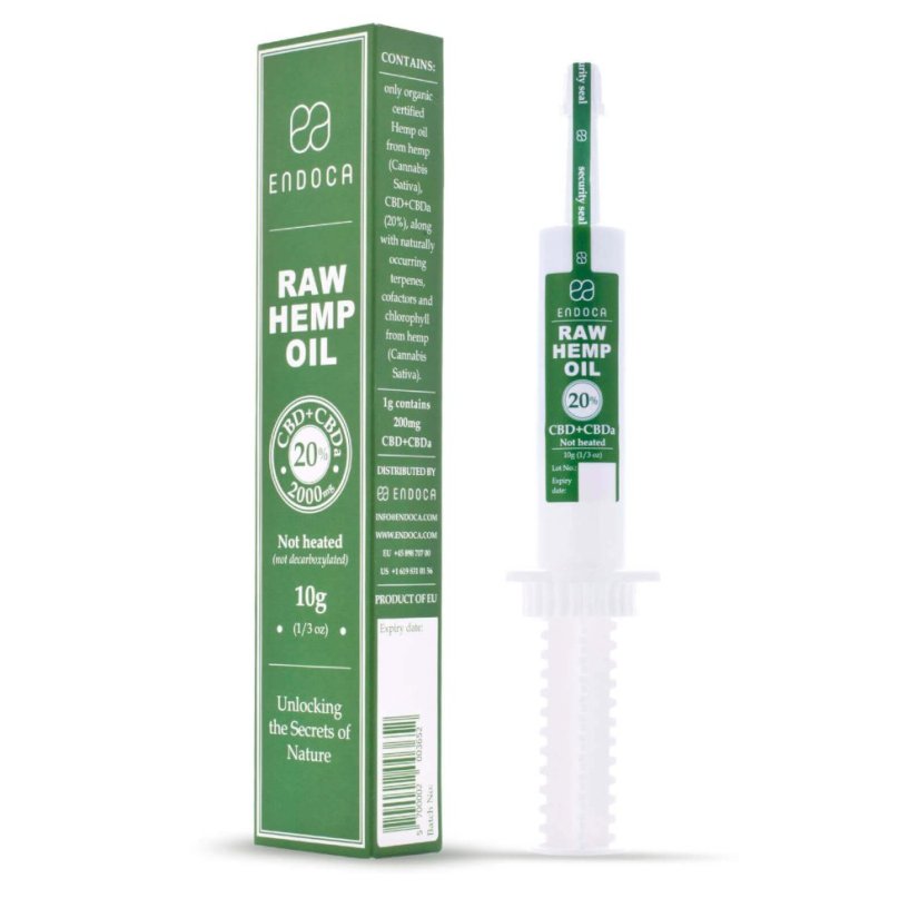 Endoca RAW Hemp Oil Extract 2000 mg CBD + CBDa (20%), 10 g syringe