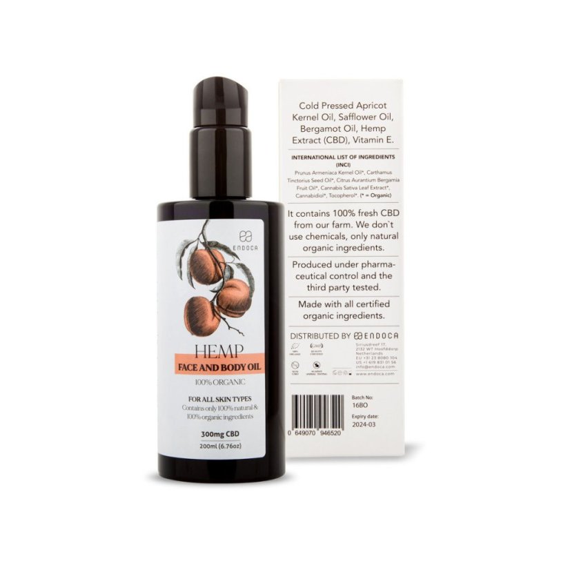 Endoca Kasvo- ja vartaloöljy 300 mg CBD, 200 ml