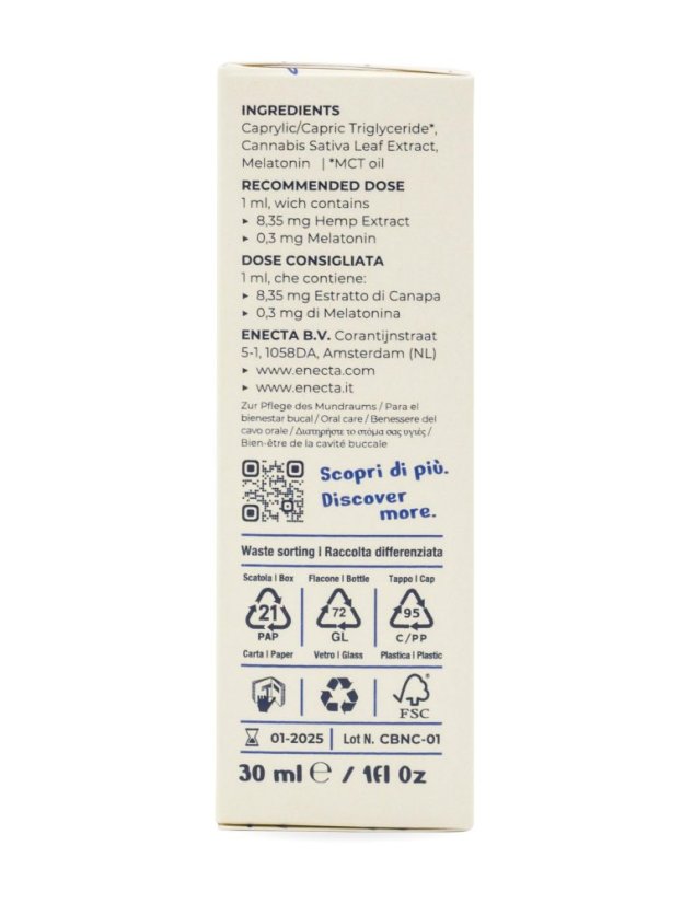 Enecta CBNight Formula Klasický konopný olej s melatonínom, 250 mg organic konopný extrakt, 30 ml