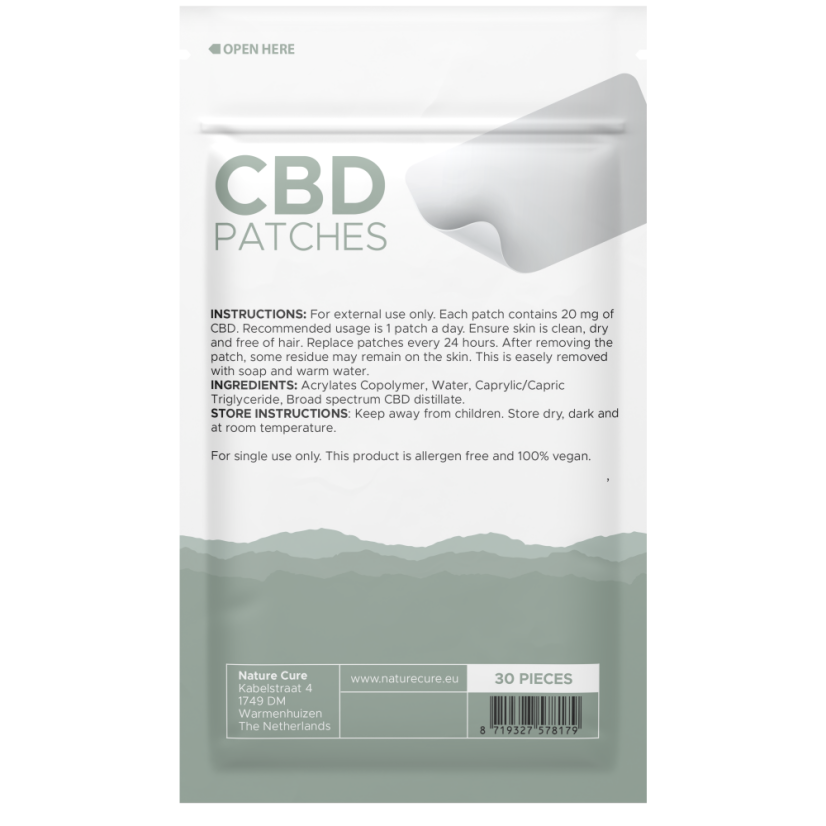 Patchs CBD Nature Cure - Large spectre, 450 mg de CBD, 30 pcs x 15 mg