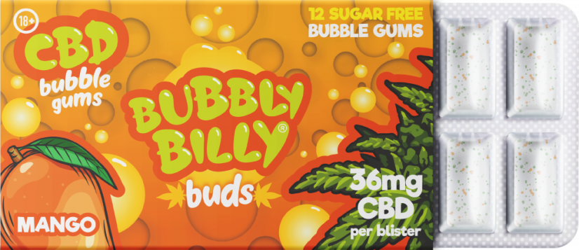 Bubbly Billy Buds Mango Makuinen Purukumi (36 mg CBD), 17 g