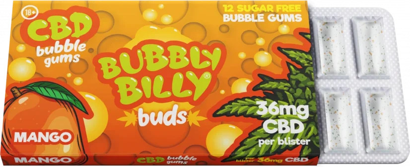 Bubbly Billy Buds Mango Makuinen Purukumi (36 mg CBD), 17 g