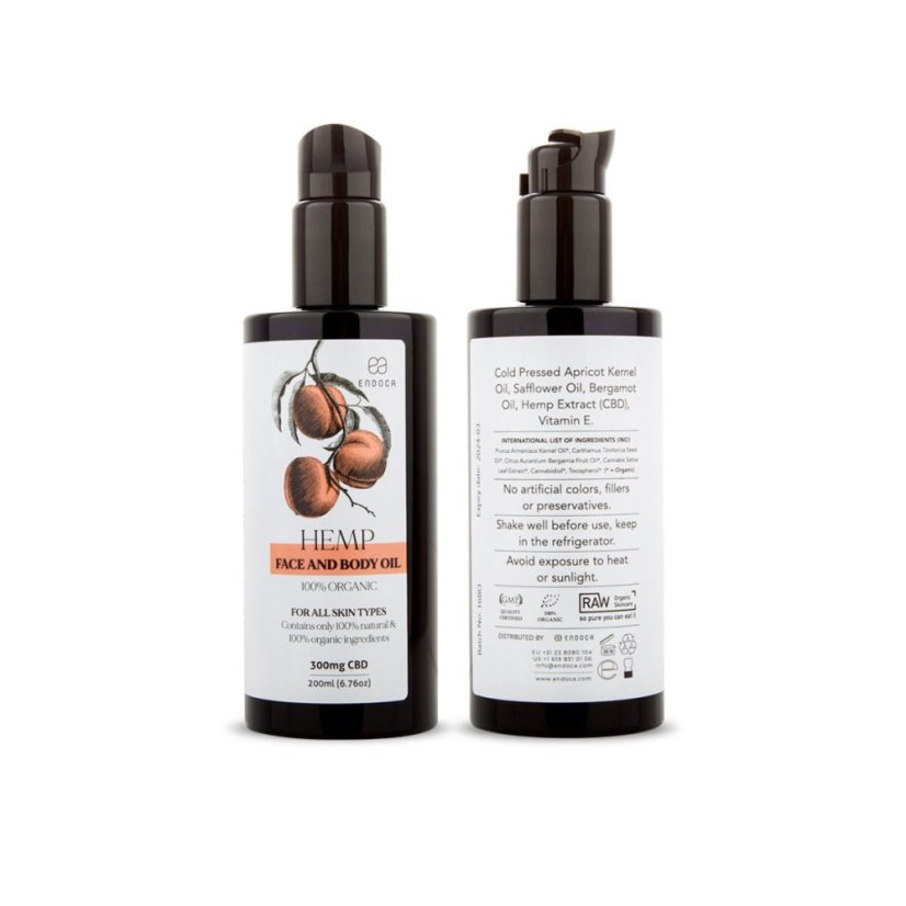 Endoca Kasvo- ja vartaloöljy 300 mg CBD, 200 ml