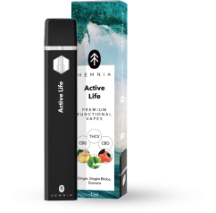 Hemnia Prémiové funkčné THCV, CBG a CBD Vape Pen Active Life – 20 % THCV, 50 % CBG, 25 % CBD, zázvor, gingko, guarana, 1 ml