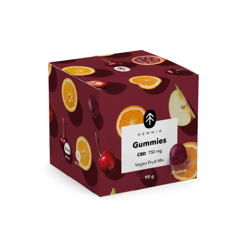 Hemnia CBD Vegan gummies, hedelmäsekoitus, 750 mg CBD, 30 kpl x 25 mg, 90 g