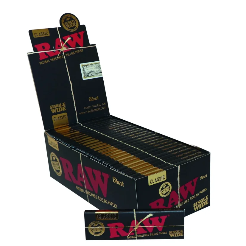 RAW Black Classic Single Wide Rolling Papers - natural unrefined rolling papers, 50 leaves
