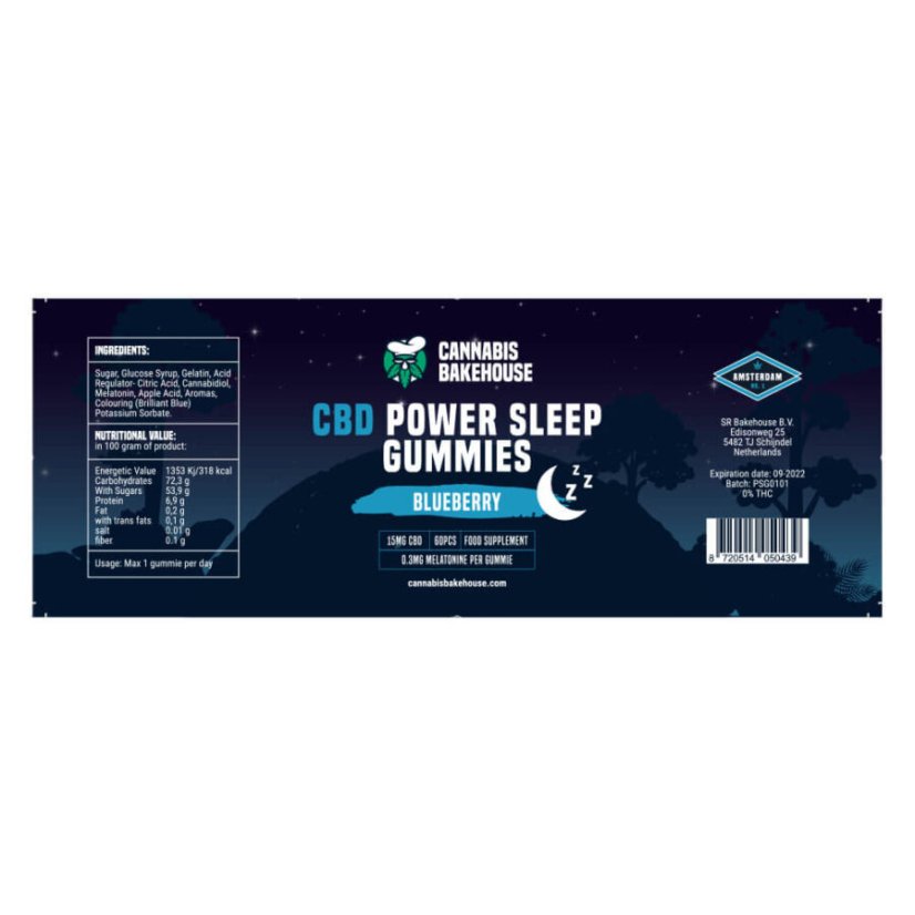 Cannabis Bakehouse CBD Gummies + Melatonine - Power Sleep, 60pcs x 15mg CBD, 125 g