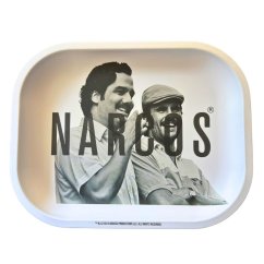 Narcos Metal Rolling Tray White Edition, small, 14 x 18 cm