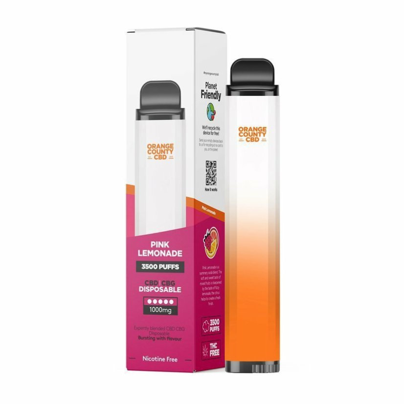 Orange County CBD Vape pero Ružová Limonáda 3500 Bafať, 600 mg CBD, 400 mg CBG, 10 ml