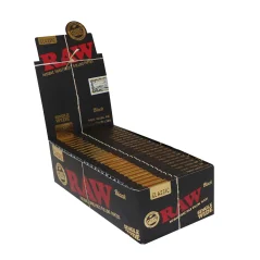 RAW Black Classic Single Wide Double Rolling Papers - karti tal-irrumblar naturali mhux raffinati, 100 weraq