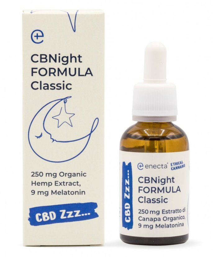 Enecta CBNight Formula Klasický konopný olej s melatonínom, 250 mg organic konopný extrakt, 30 ml