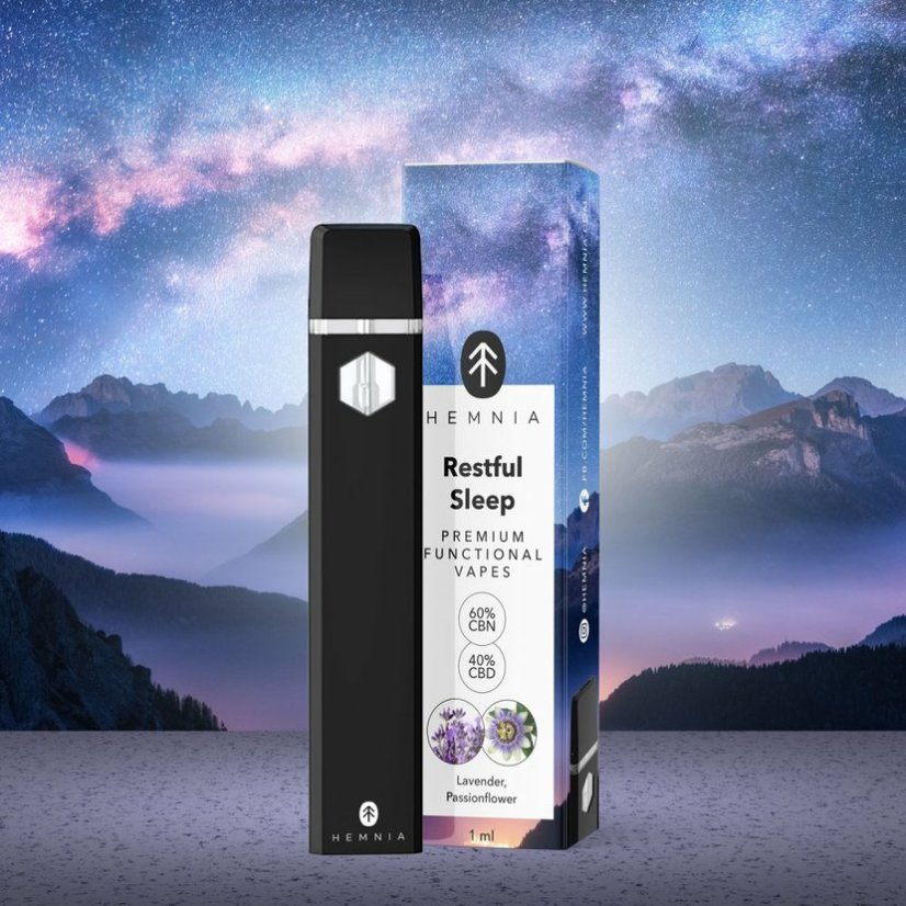 Hemnia Prémiové funkčné vape pero Pokojný spánok – 40 % CBD, 60 % CBN, levanduľa, mučenka, 1 ml