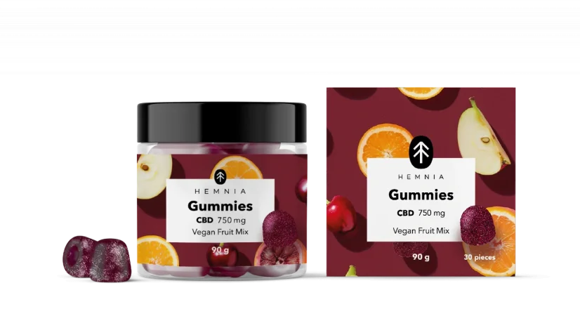 Hemnia CBD Vegan gummies, hedelmäsekoitus, 750 mg CBD, 30 kpl x 25 mg, 90 g