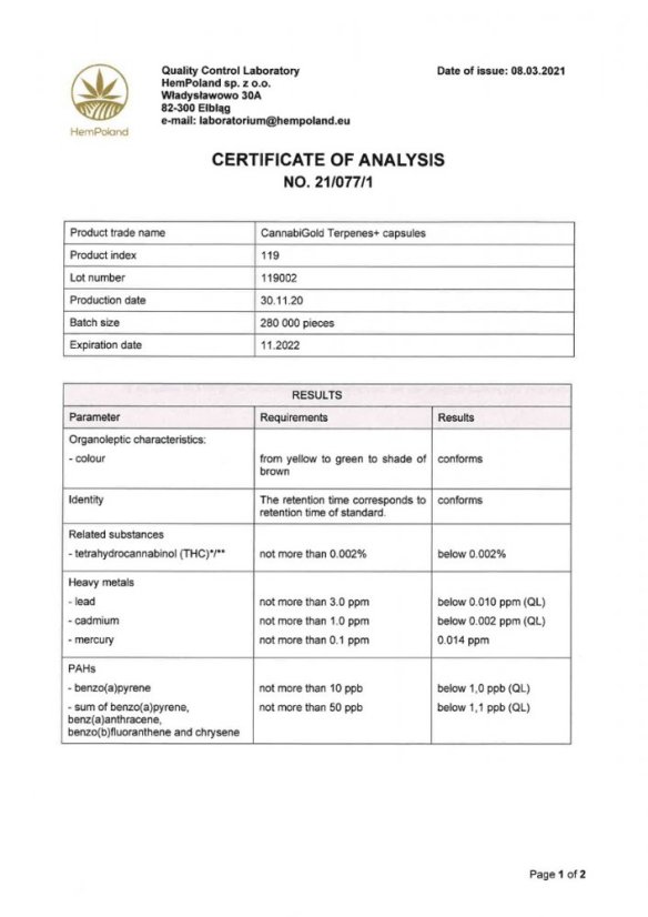 CannabiGold Terpeenit+ CBD-kapselit 60 x 10mg
