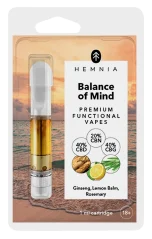 Hemnia Cartridge Balance of Mind – 40 % CBD, 40 % CBG, 20 % CBN, ženšen, medovka, rozmarín, 1 ml