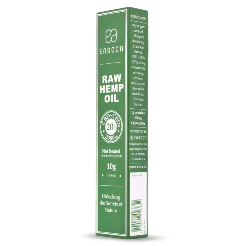 Endoca RAW Hemp Oil Extract 2000 mg CBD + CBDa (20%), 10 g syringe