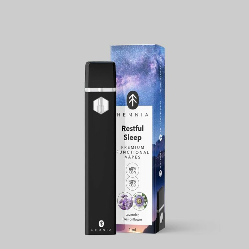 Hemnia Prémiové funkčné vape pero Pokojný spánok – 40 % CBD, 60 % CBN, levanduľa, mučenka, 1 ml