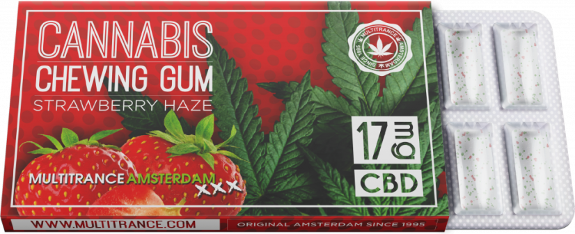 Kannabis mansikkapurukumi (17 mg CBD), 24 laatikkoa näytössä, 408 g