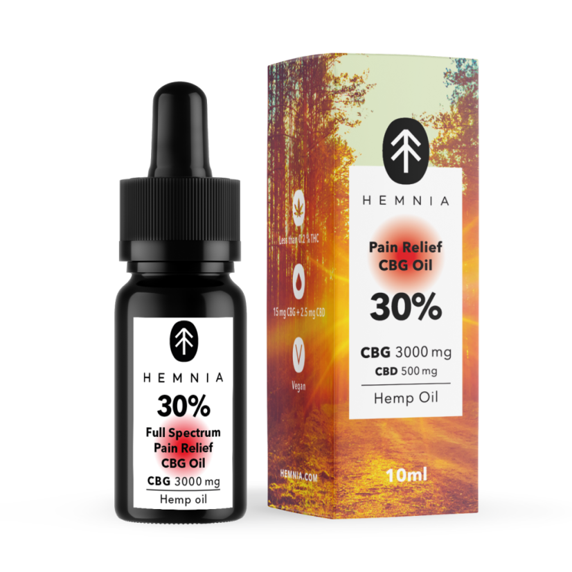 Hemnia Täysspektri Pain Relief CBG -öljy - 30 % CBG, 5 % CBD, 3000 mg, 10 ml