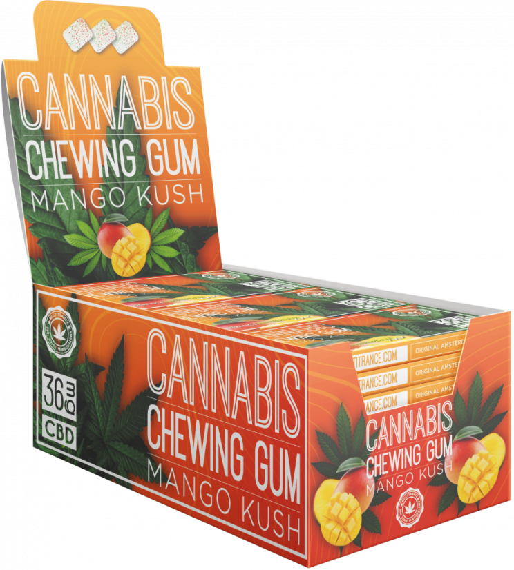 Žuvačka Cannabis Mango (36 mg CBD) – vitrína (24 škatúľ), 408 g