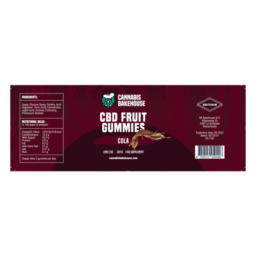 Cannabis Bakehouse CBD Hedelmäkumit - Cola, 30pcs x 10mg CBD, 60g