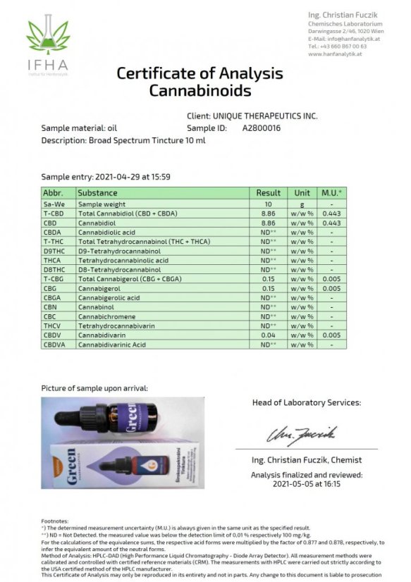 Green Pharmaceutics Amplio espectro tintura, 10 %, 1000 mg CDB, 10 ml