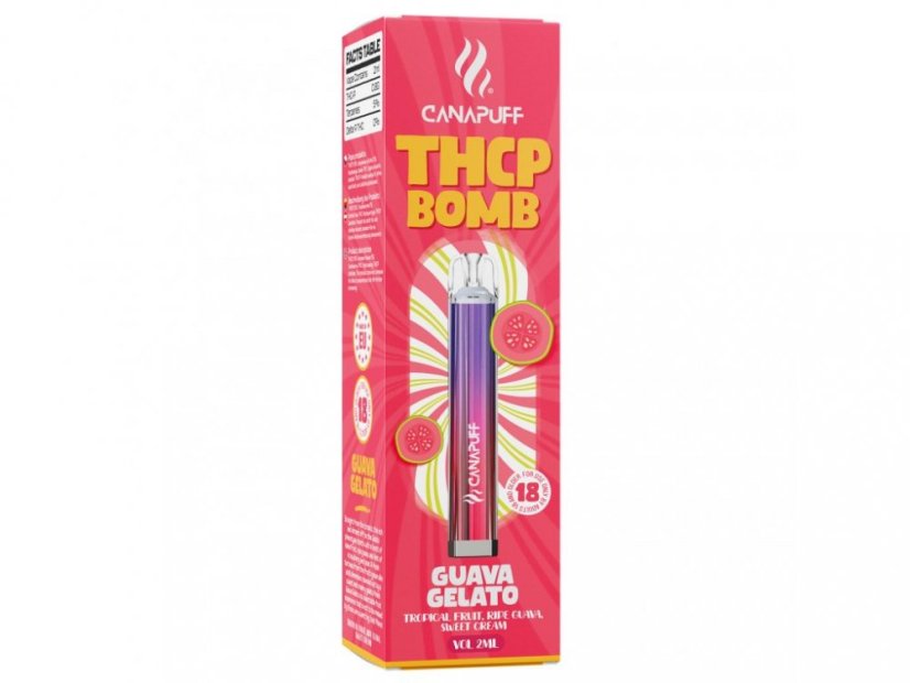 CanaPuff BOMB Guava Gelato, 0,8 g THCp - Sekali Pakai, 2 ml CanaPuff BOMB Guava Gelato, 0,8 g THCp - Sekali Pakai, 2 ml