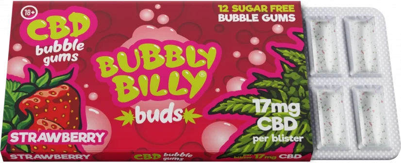 Bubbly Billy Buds Mansikkamakuinen Purukumi (17 mg CBD), 17 g