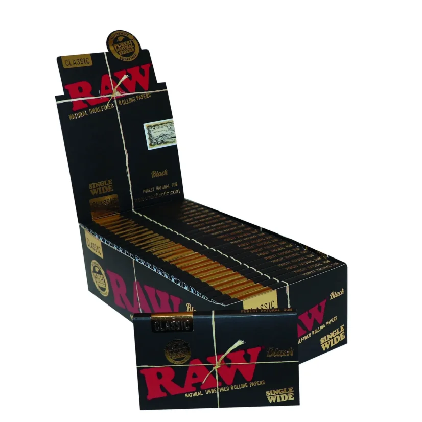 RAW Black Classic Single Wide Double Rolling Papers - natural unrefined rolling papers, 100 leaves