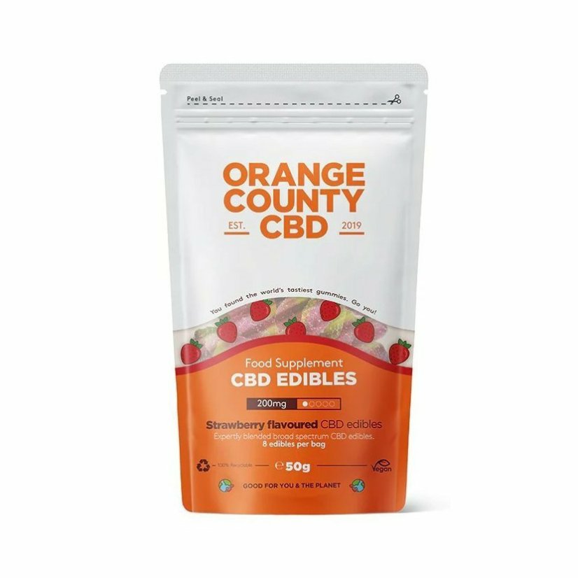 Orange County CBD Mansikat, matkapakkaus, 200 mg CBD, 8 kpl, 50 g