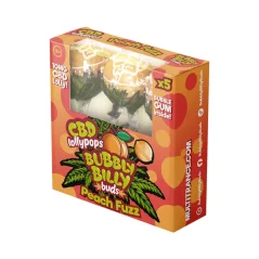 Bubbly Billy Buds 10 mg CBD Peach Fuzz Lollies mit Kaugummi darin – Geschenkbox (5 Lollies), 100 g