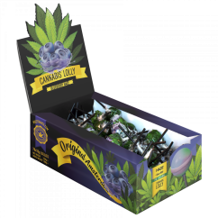 Cannabis Blueberry Haze Lollies – Caixa de Exposição (70 Lollies), 1260 g